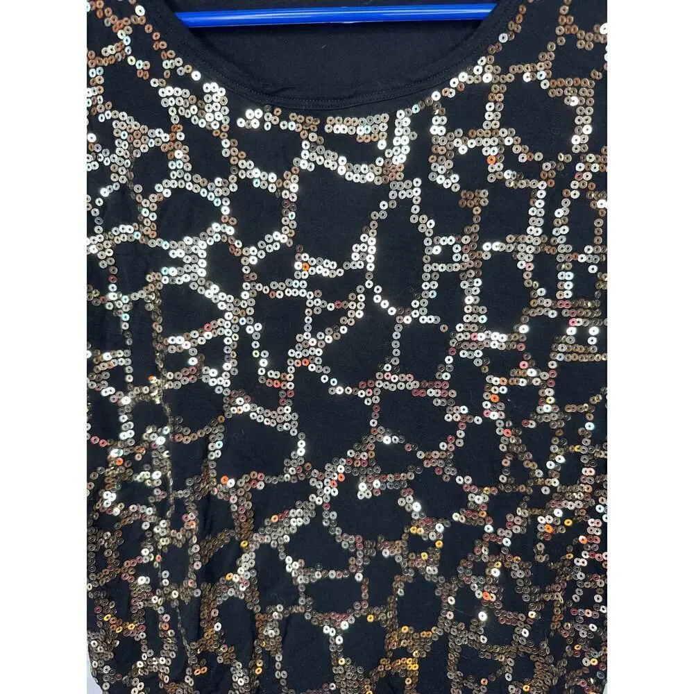 Michael Kors Petite Small Black Shirt with Gold Sequins 100% Rayon
